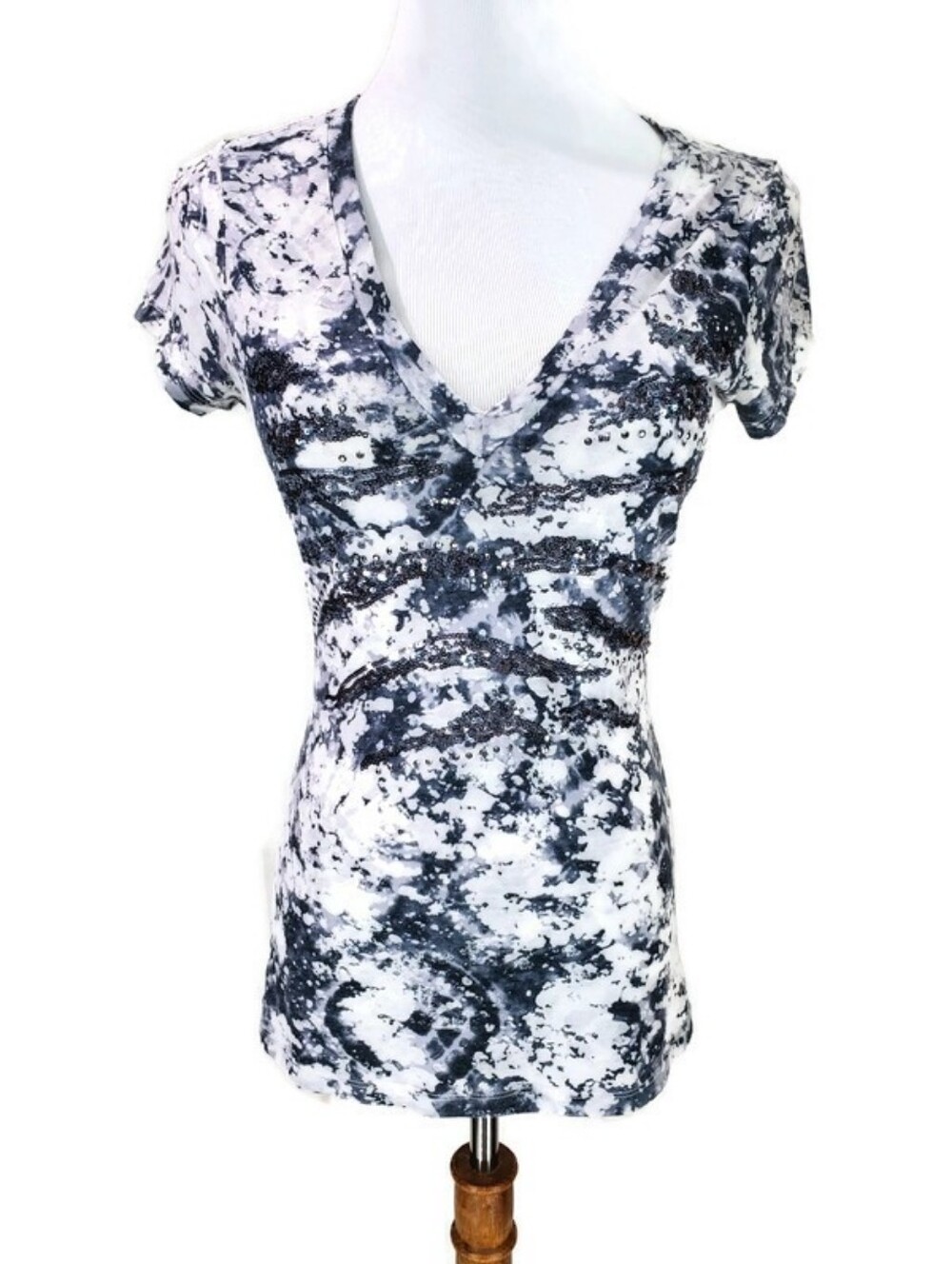 Express Sequins Y2K Burnout T-Shirt Size XSmall Gray Black Marble Tie Dye